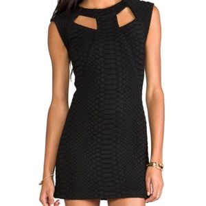 ALEXIS Black Snakeskin Textured Bodycon Mini Dress